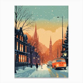 Winter Travel Night Illustration Glasgow United Kingdom 3 Canvas Print