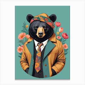 Floral Black Bear Portrait In A Suit (29) Canvas Print