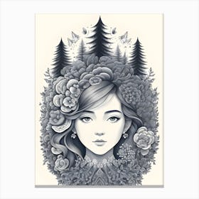 Girl In The Forest Art Canvas Print