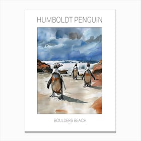 Humboldt Penguin Boulders Beach Simons Town Watercolour Painting 2 Poster Canvas Print