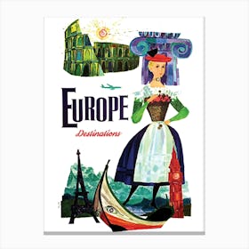 Destination Europe, Vintage Airline Poster Canvas Print