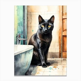 Black Cat In Bathroom 1 Canvas Print