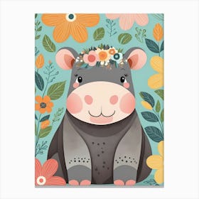 Floral Baby Hippo Nursery Illustration (52) Canvas Print