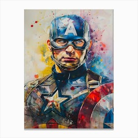 Captain America Portrait Watercolor Canvas Print