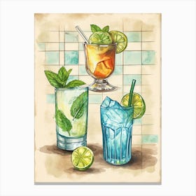 Zesty Cocktail Collection Watercolour Canvas Print