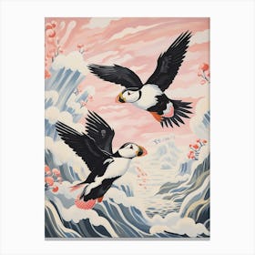 Vintage Japanese Inspired Bird Print Puffin 1 Canvas Print