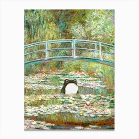 Unimpressed Frog Bridge Over A Pond Of Water Lilies By Claude Monet Painting Canvas Print