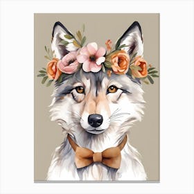 Baby Wolf Flower Crown Bowties Woodland Animal Nursery Decor (24) Canvas Print