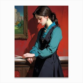 Girl Reading A Book Canvas Print