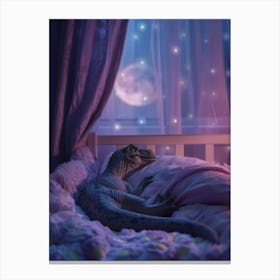 Toy Lilac Dinosaur Snoozing In Bed Canvas Print