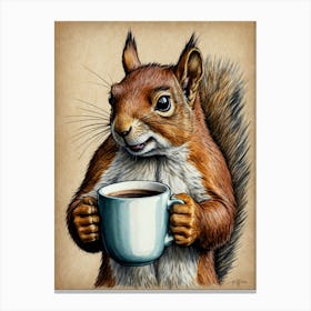 Squirrel Drinking Coffee Canvas Print