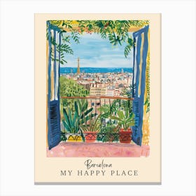 My Happy Place Barcelona 1 Travel Poster Canvas Print