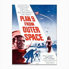Plan Nine From Outer Space With Bela Lugosi, Scifi Movie Poster Canvas Print