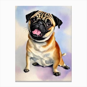 Pug 3 Watercolour dog Canvas Print
