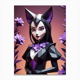 Low Poly Floral Fox Girl, Purple (20) Canvas Print