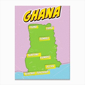 Pop Art Map Of Ghana Canvas Print