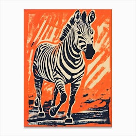 Zebra, Woodblock Animal  Drawing 3 Canvas Print