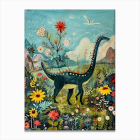 Dinosaur In The Meadow Painting 1 Canvas Print