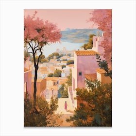 Algarve Portugal 1 Vintage Pink Travel Illustration Canvas Print
