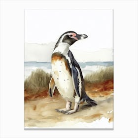 Humboldt Penguin Breakwater Watercolour Painting 2 Canvas Print