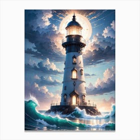 A Lighthouse In The Middle Of The Ocean 13 Canvas Print