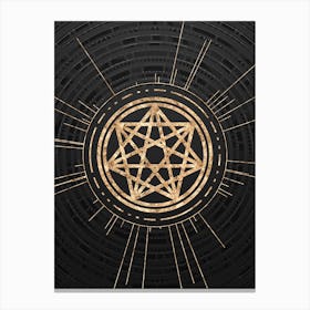 Geometric Glyph Symbol in Gold with Radial Array Lines on Dark Gray n.0045 Canvas Print
