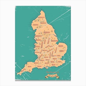 England County Vintage Map Canvas Print