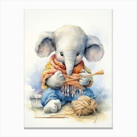 Elephant Painting Knitting Watercolour 4 Canvas Print