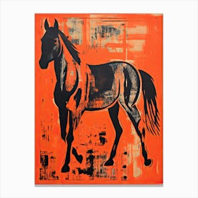 Black Horse, Woodblock Animal  Drawing 5 Canvas Print