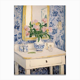 Bathroom Vanity Painting With A Pansy Bouquet 4 Canvas Print