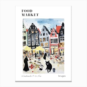 The Food Market In Bruges 2 Illustration Poster Canvas Print