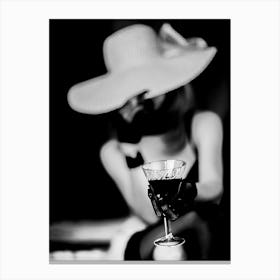 Woman Drinking Wine Black And White Canvas Print