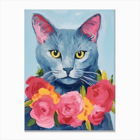 Russian Blue Cat With A Flower Crown Painting Matisse Style 3 Canvas Print