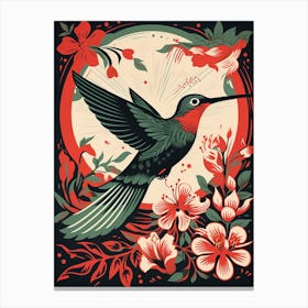 Vintage Bird Linocut Hummingbird 3 Canvas Print