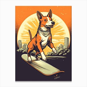 Basenji Dog Skateboarding Illustration 1 Canvas Print