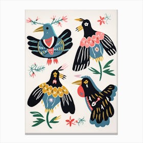 Folk Style Bird Painting Coot 3 Canvas Print