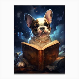 French Bulldog Reading A Book Canvas Print