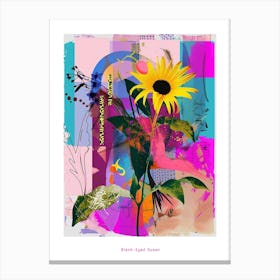 Black Eyed Susan 3 Neon Flower Collage Poster Canvas Print