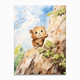 Rock Climbing Watercolour Lion Art Painting 1 Canvas Print