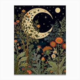 Moon And Flowers Style William Morris 17 Canvas Print