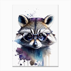 Raccoon With Glasses Watercolour 2 Canvas Print