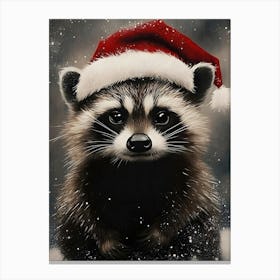 Raccoon In Santa Hat 1 Canvas Print