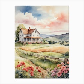 Watercolor Of A Farmhouse 2 Canvas Print
