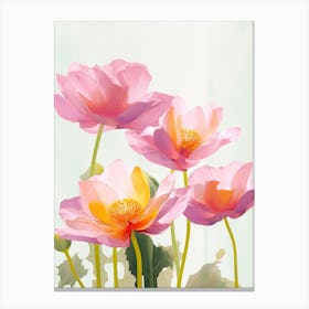 Lotus Flowers Acrylic Painting In Pastel Colours 8 Canvas Print