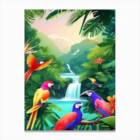 Colorful Parrots In The Jungle 3 Canvas Print