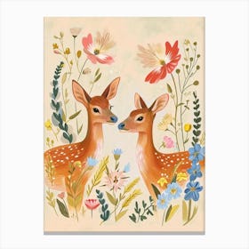 Folksy Floral Animal Drawing Deer 2 Canvas Print
