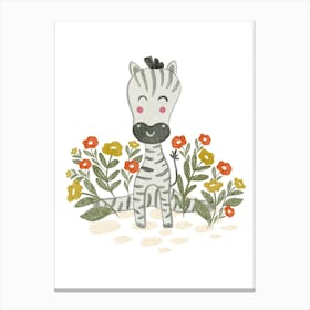 Zebra In Flowers Canvas Print