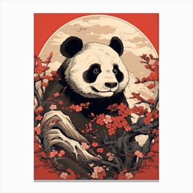 Panda Animal Drawing In The Style Of Ukiyo E 4 Canvas Print