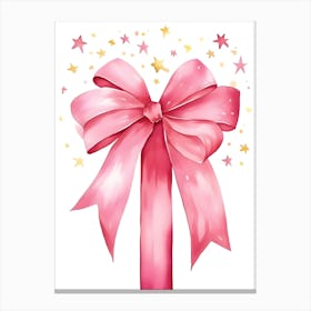 Pink Bow With Stars Canvas Print