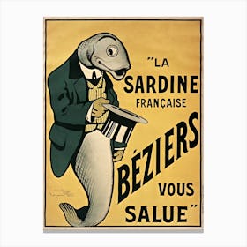 La Sardine Française Béziers Vous Salue, Benjamin Rabier Canvas Print